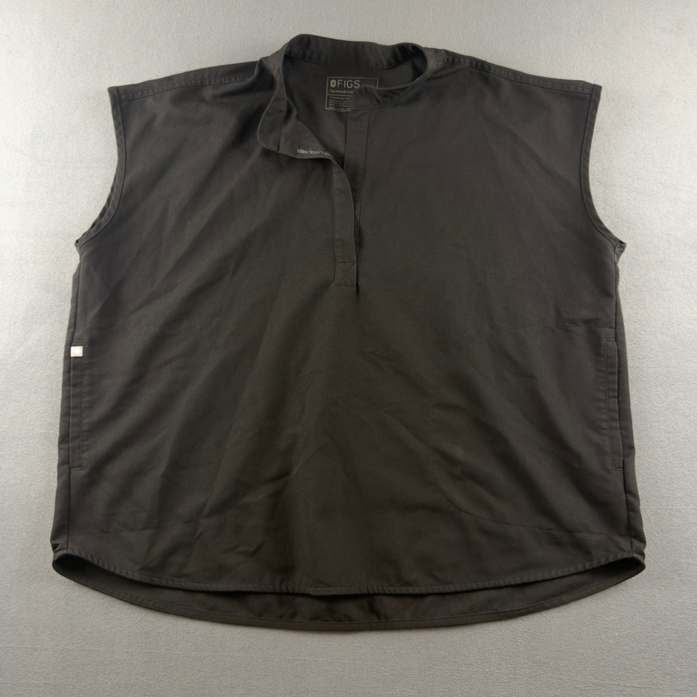 FIGS Rafaela Oversized Scrub Top Black Sleeveless Mandarin Collar XL WXXSW1003